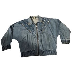 Vintage Studded Denim Bomber Jacket